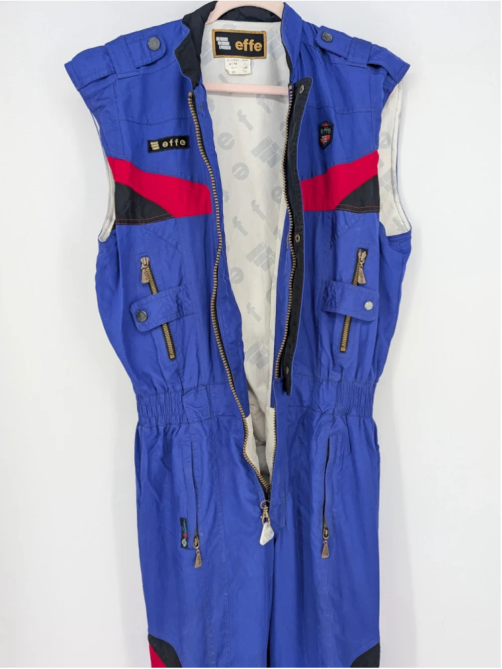 Vintage EFFE 2-Piece Ski Suit Mens M 42 Blue Red Colorblock Snowsuit 80s 90s